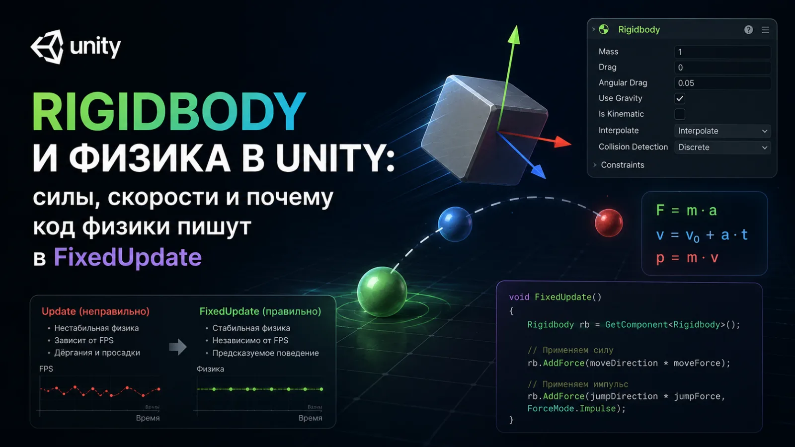 Rigidbody и физика в Unity: силы, скорости и FixedUpdate
