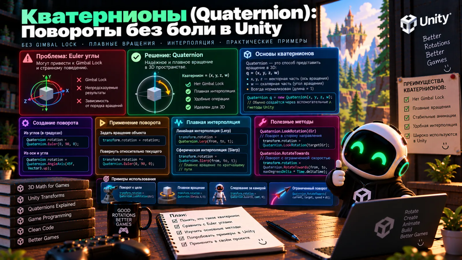 Кватернионы (Quaternion): Повороты без боли в Unity