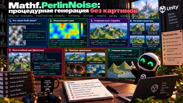 Mathf.PerlinNoise: Процедурная генерация без картинок в Unity