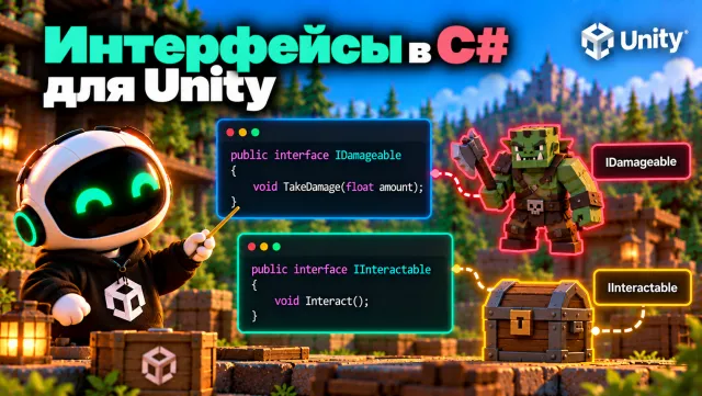 Интерфейсы в C# для Unity: IDamageable, IInteractable и контракты между системами