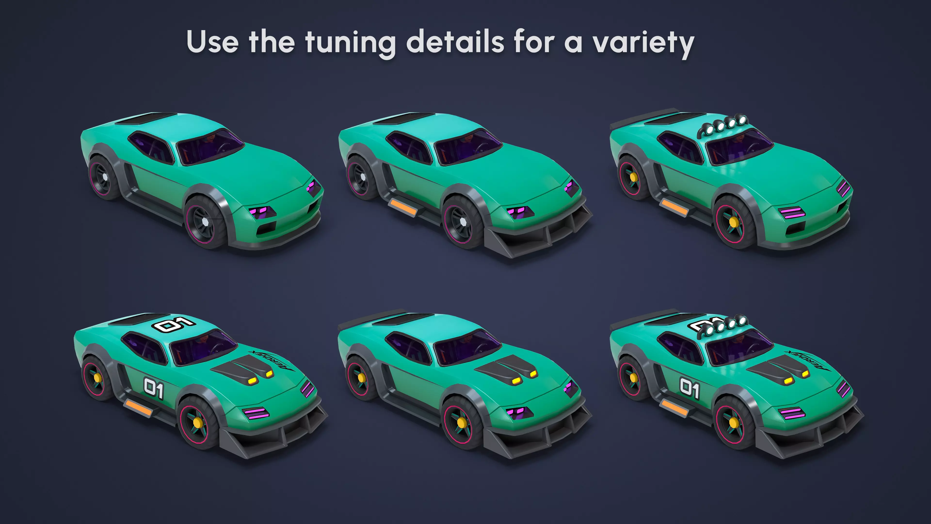 Modular Cyber Racing Cars - Low Poly 3D Models