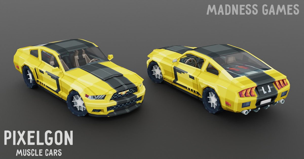 PIXELGON Muscle Cars Pack - Low Poly Pixel Art 3D