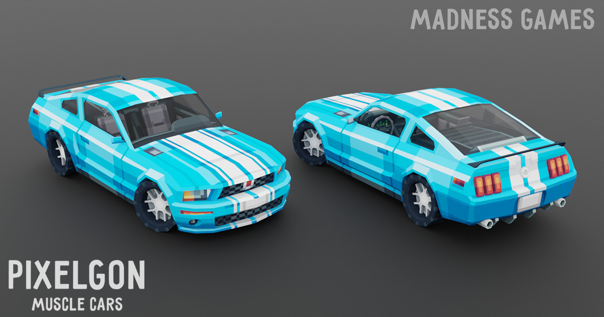 PIXELGON Muscle Cars Pack - Low Poly Pixel Art 3D