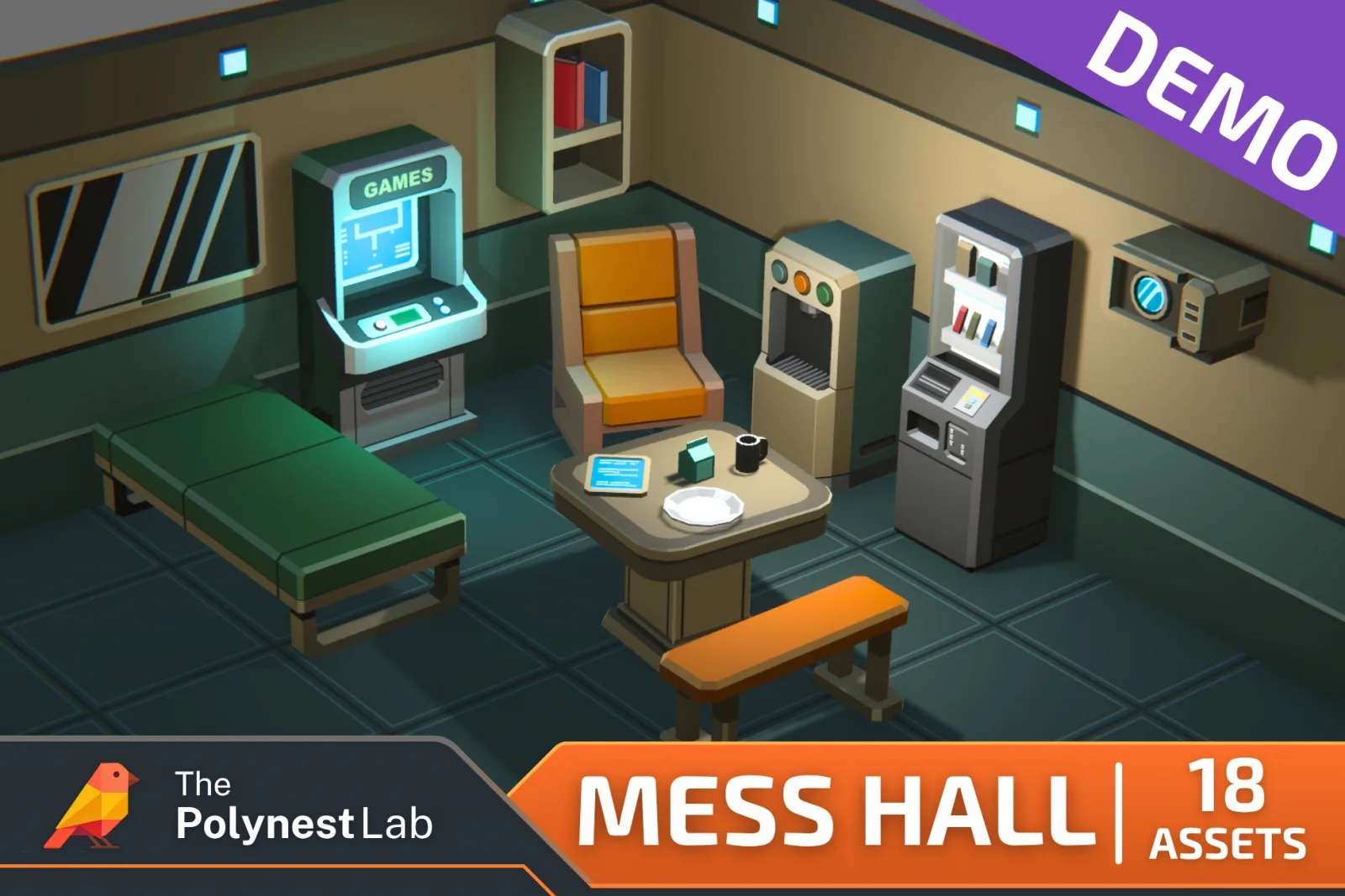 FREE Low Poly Sci-Fi Mess Hall Environment Demo / Cosmic Retro