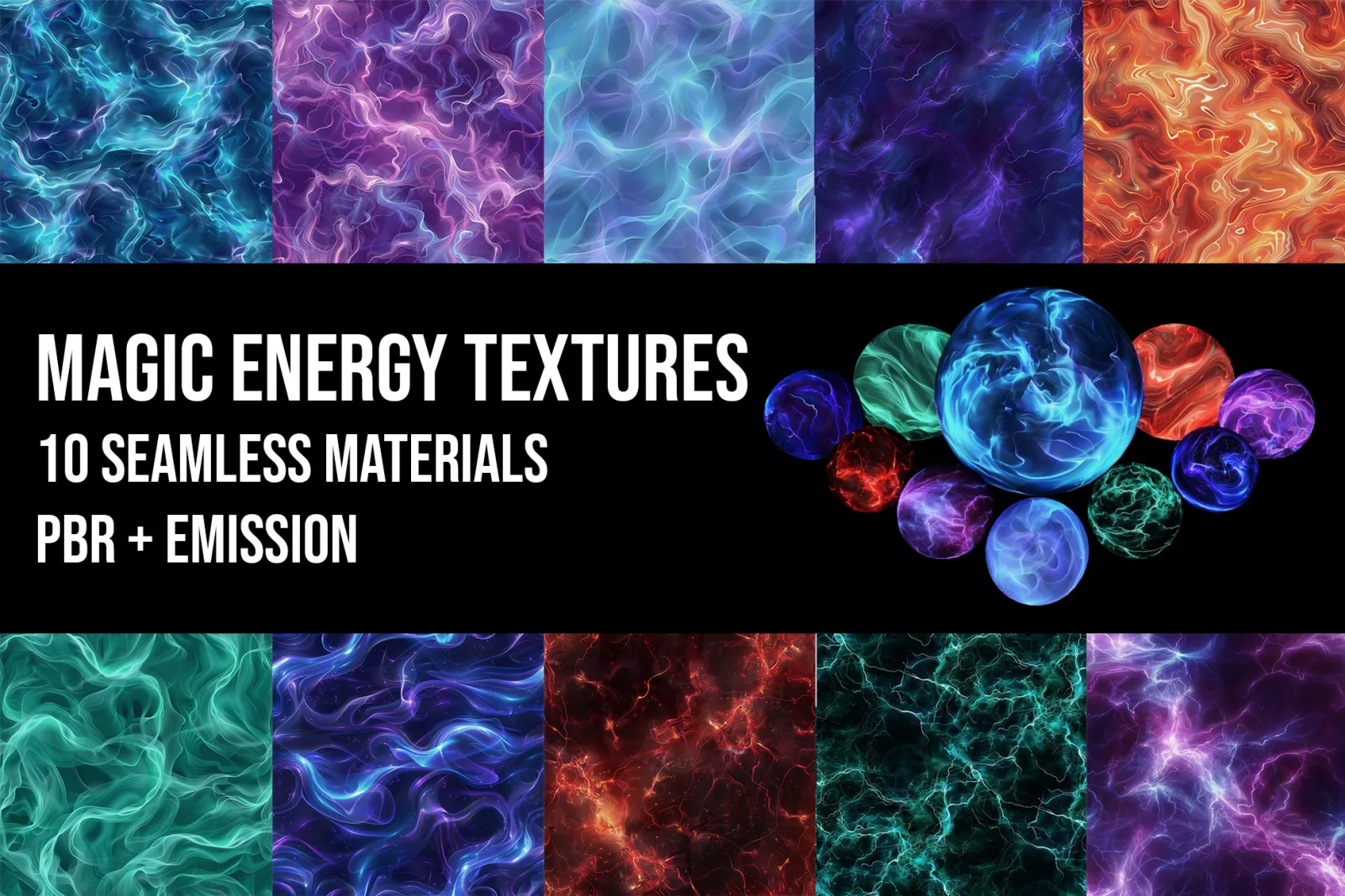 Magic Energy Seamless Textures – Free Pack (10 Textures, PBR + Emission)