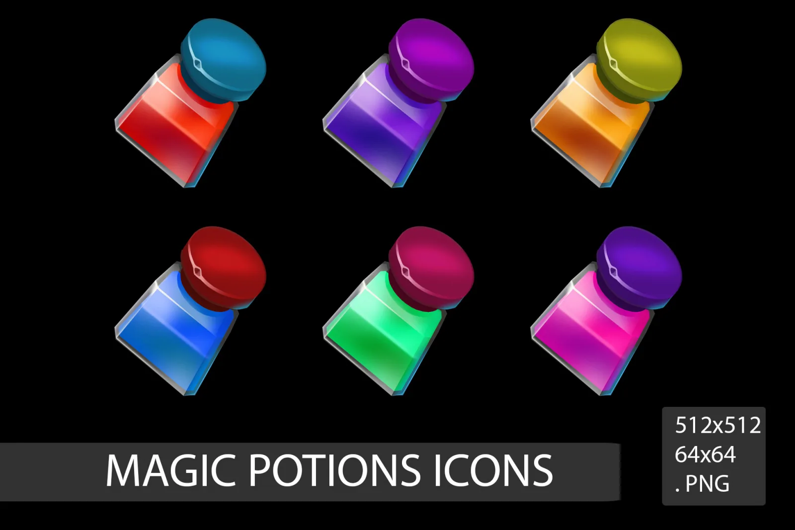 Magic potions icon set