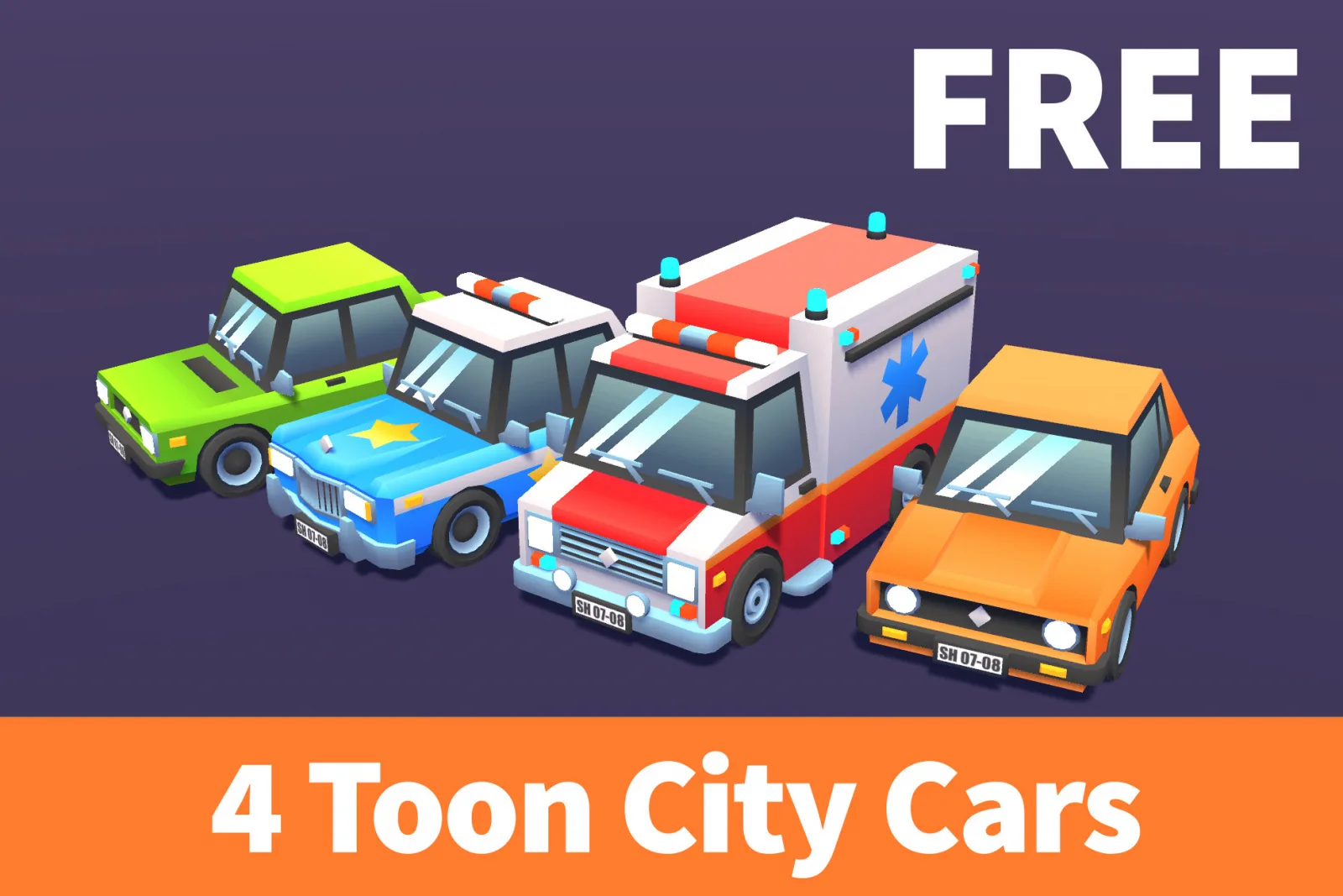 4 Low Poly Toon Cars