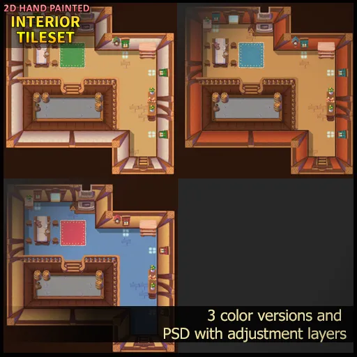 2D Hand Painted – Interior Tileset