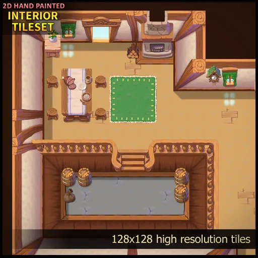 2D Hand Painted – Interior Tileset