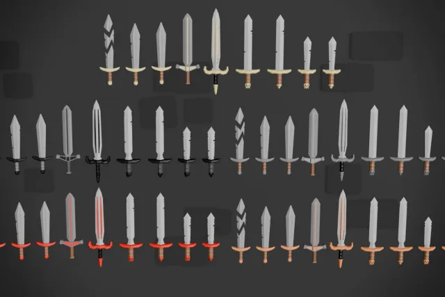 Low poly medieval weapon 3D assets