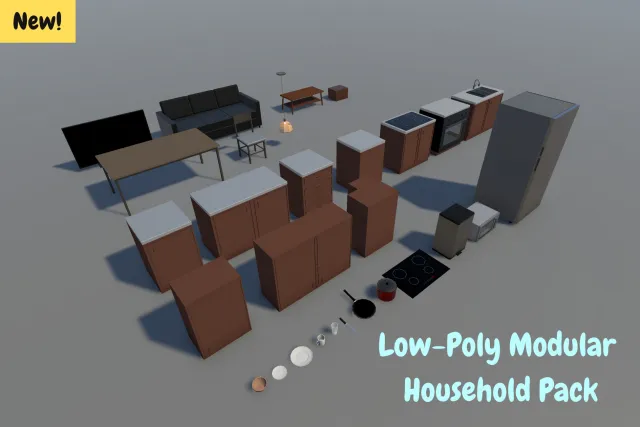 3D Low-Poly | Modular Household Starter Pack