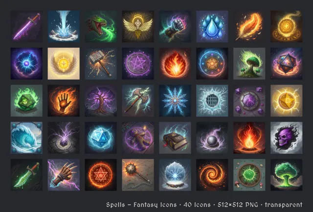 Magic Spells - 40 Fantasy Icons [512x512 HD]