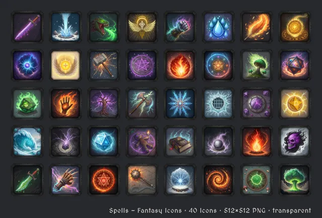 Magic Spells - 40 Fantasy Icons [512x512 HD]