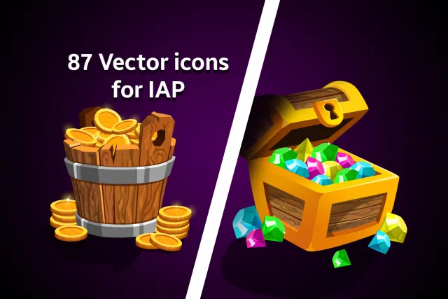 Coins, Crystals, Diamonds vector icons for IAP