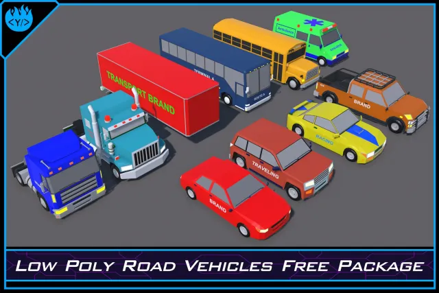 Low Poly Road Vehicles Free Package