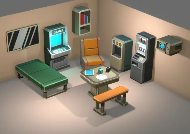 FREE Low Poly Sci-Fi Mess Hall Environment Demo / Cosmic Retro