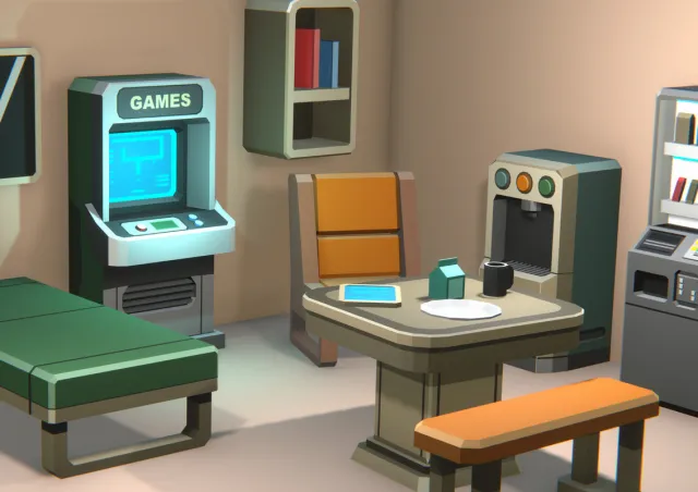 FREE Low Poly Sci-Fi Mess Hall Environment Demo / Cosmic Retro