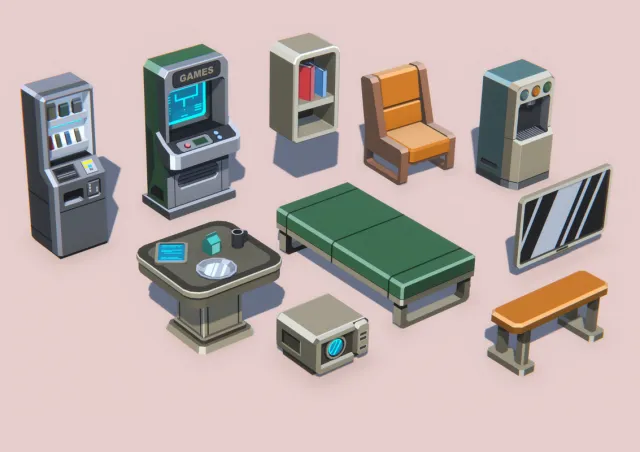 FREE Low Poly Sci-Fi Mess Hall Environment Demo / Cosmic Retro