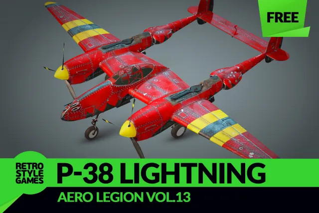Lockheed P-38 Lightning WW2 Twin-Engine Fighter Airplane - Low Poly 3D Model