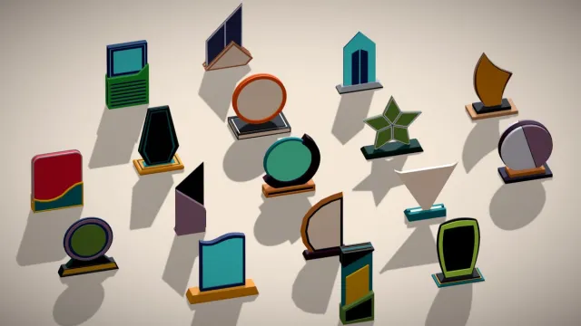 17 Winner Award Trophy Shield Pack - Low Poly Reward Set