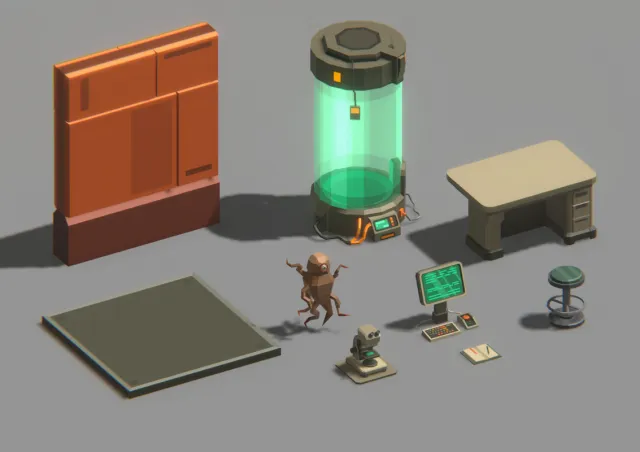 FREE Low Poly Sci-Fi Laboratory 2 Environment Demo / Cosmic Retro