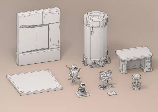 FREE Low Poly Sci-Fi Laboratory 2 Environment Demo / Cosmic Retro