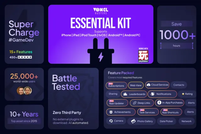Essential Kit for PlayMaker - IAP, Leaderboards, Cloud Save, Notifications etc..