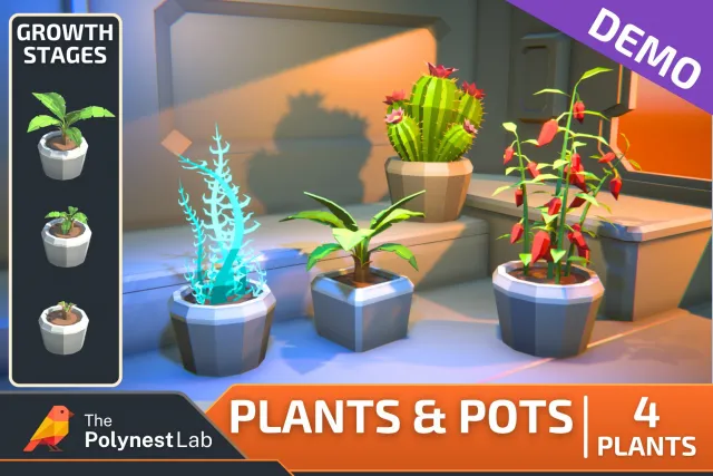 FREE Low Poly Plants & Pots Demo with Growth System / Cosmic Retro