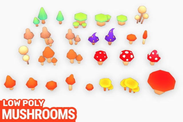 3D Low-Poly Mushrooms