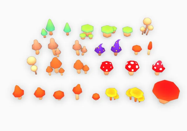 3D Low-Poly Mushrooms