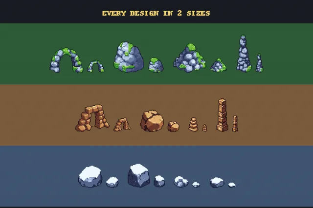 Stone & Rock Pack — Pixel Art Rocks, Arches & Ruins for 16x16 Games
