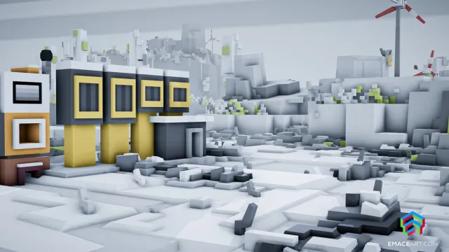 Low Poly Voxel Winter Forest - Islands & Caves Pack - зимние ресурсы