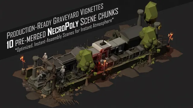 Low Poly Cemetery Kit: NecroPOLY - Environment chunks