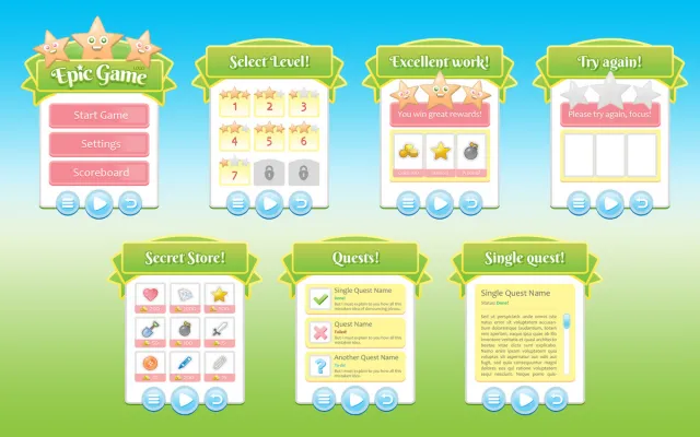Cute Cartoon Mobile GUI - 97 png files!