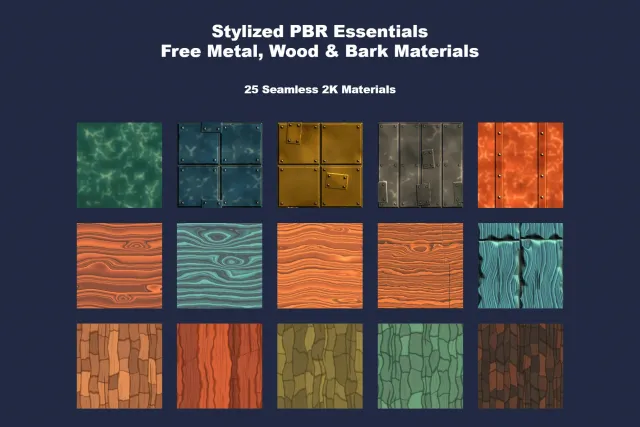 Stylized PBR Essentials – Free Metal, Wood & Bark Materials