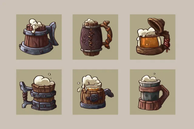 Fantasy medieval beer cup icons
