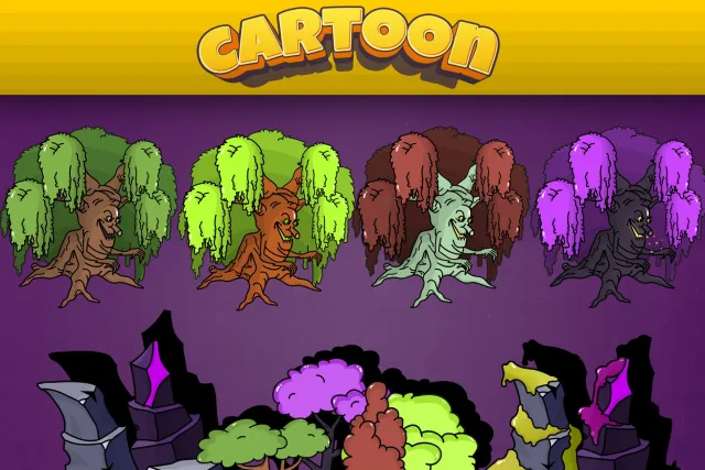Old Style Cartoon Rocks and Trees