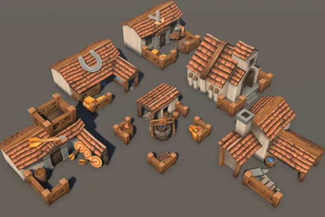 RTS Pack - Stylized Buildings, Props, Ships Set