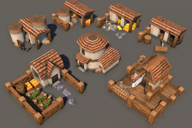 RTS Pack - Stylized Buildings, Props, Ships Set
