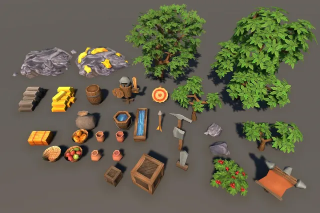 RTS Pack - Stylized Buildings, Props, Ships Set