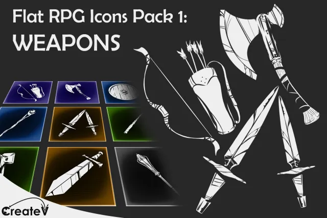Flat RPG Icons Pack 1: WEAPONS