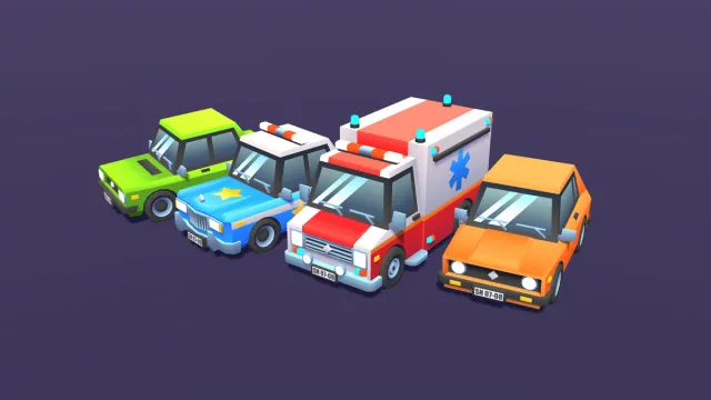 4 Low Poly Toon Cars