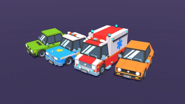4 Low Poly Toon Cars
