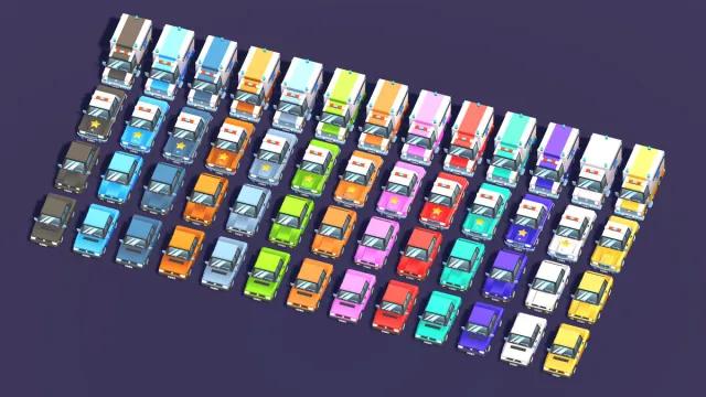 4 Low Poly Toon Cars